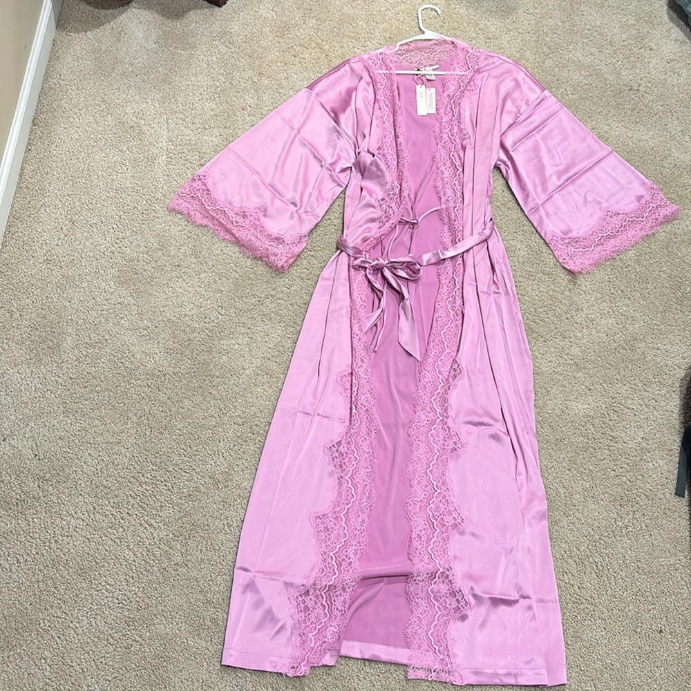 Victoria Secret pink silk- lace robe